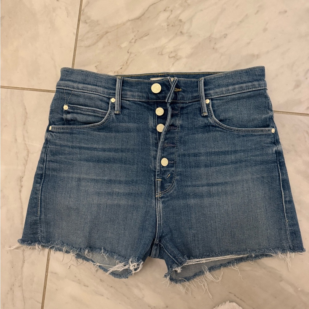 MOTHER Blue Denim High-Rise Cutoff Jean Shorts
